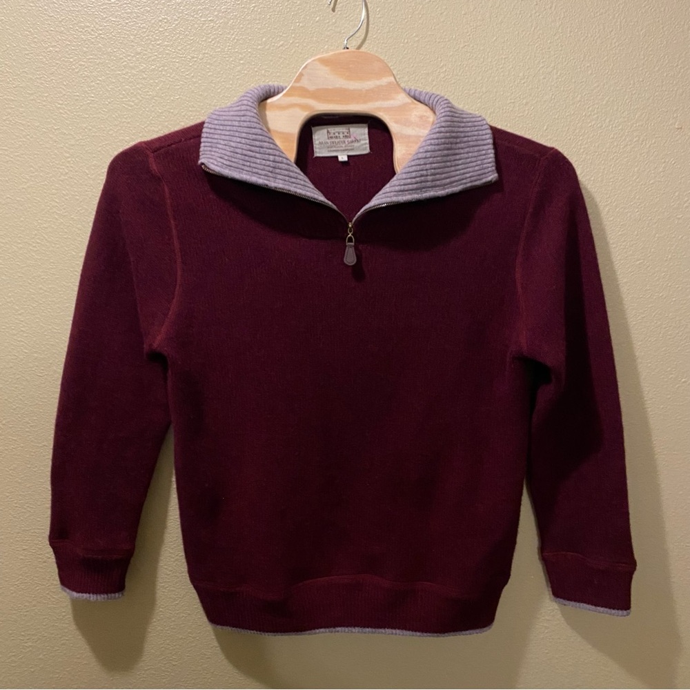 Men’s Large ARAN Sweater Market Navigators Burgundy 1/2 Zip Lambswool Sweater